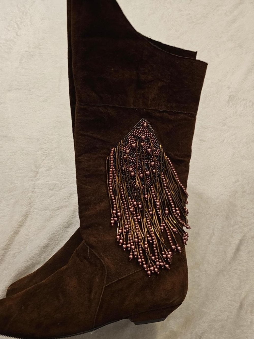 Aj Valenci Brown Suede Beaded Fringe Mid-Calf Boots - Picture 5 of 7